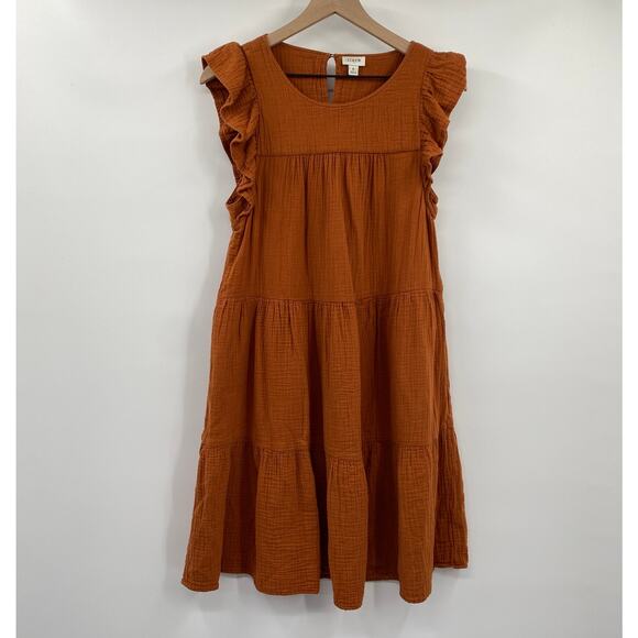J Crew Tiered Smocked Cotton Gauze Mini Dress Flutter Sleeve Burnt Orange 6 - Picture 2 of 8